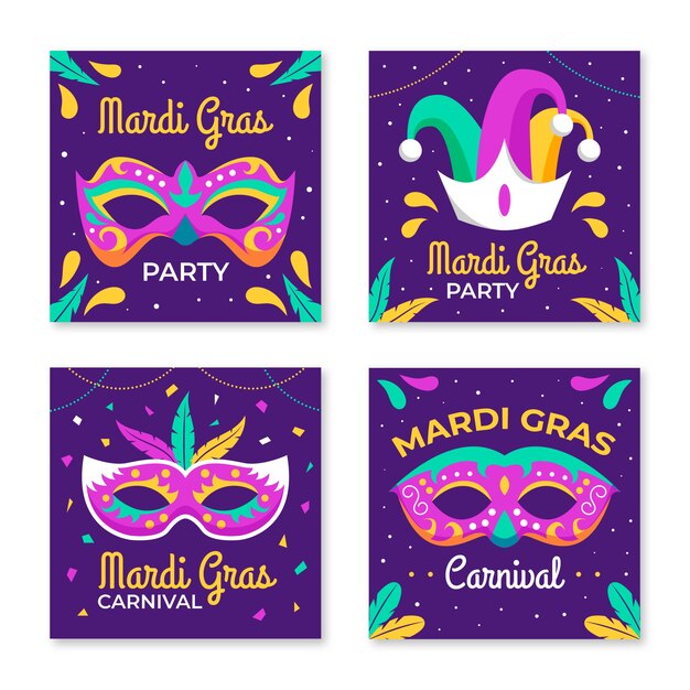 Coleção de postagens do instagram flat mardi gras