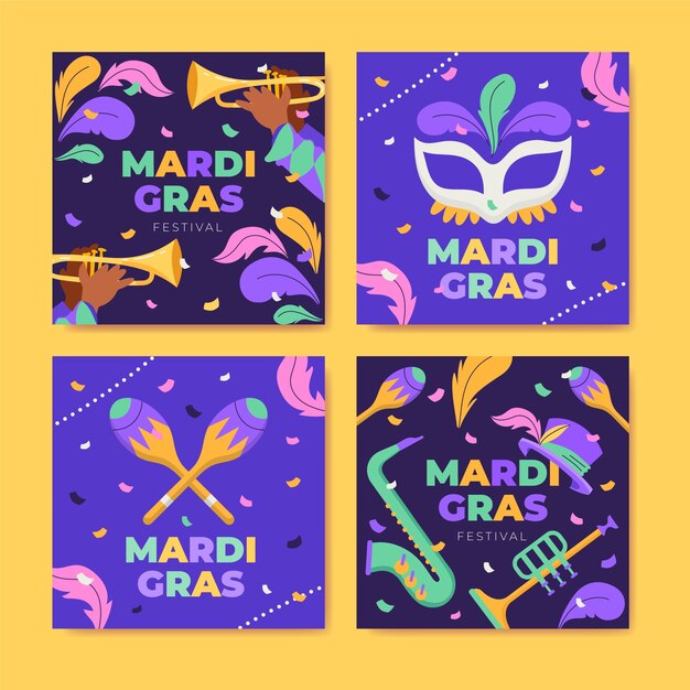 Coleção de postagens do instagram Flat mardi gras