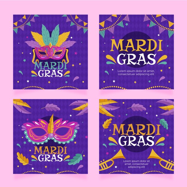 Coleção de postagens do instagram Flat mardi gras