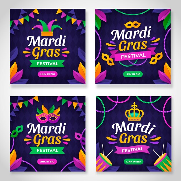Coleção de postagens do instagram Flat mardi gras