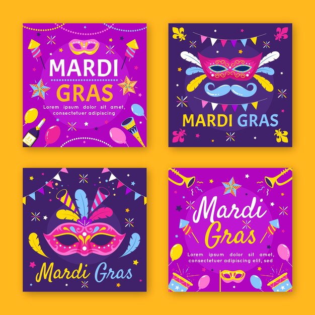Coleção de postagens do instagram Flat mardi gras