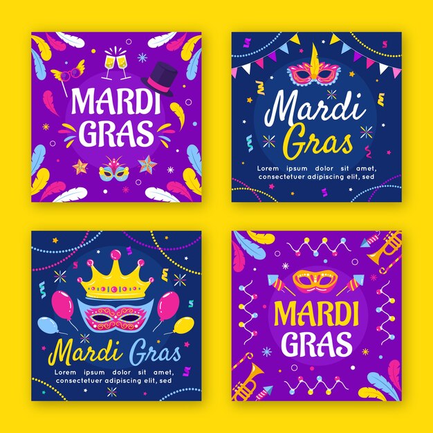 Coleção de postagens do instagram Flat mardi gras