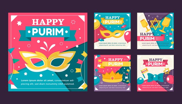 Coleção de postagens do instagram Flat purim