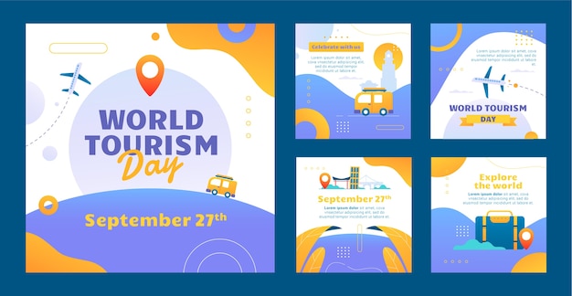 Coleção de postagens do instagram gradiente celebração do dia mundial do turismo