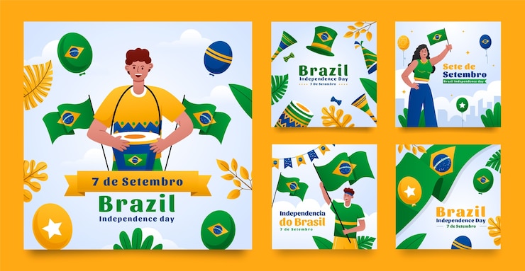 Vetor grátis coleção de postagens do instagram gradiente para celebração do dia da independência brasileira