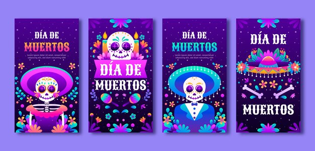 Coleção de postagens do instagram gradiente para celebração do dia de muertos