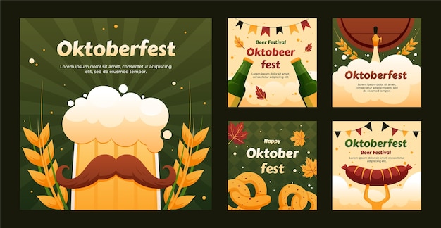 Vetor grátis coleção de postagens do instagram gradiente para celebração do festival de cerveja oktoberfest
