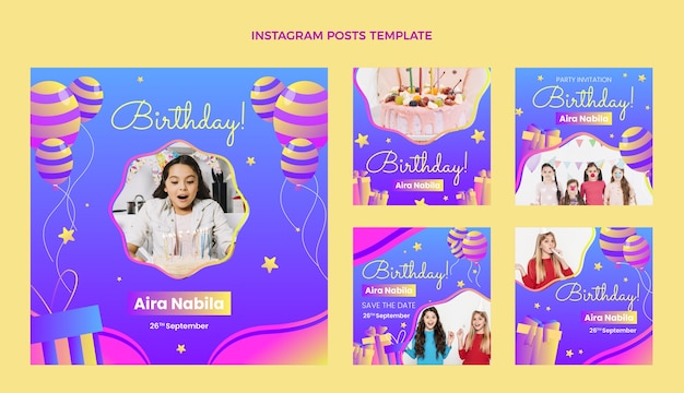 Coleção de postagens do instagram gradiente sweet 16