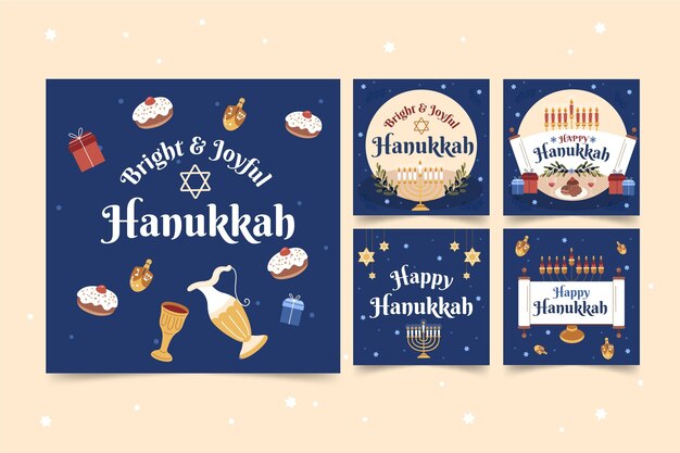 Vetor grátis coleção de postagens do instagram hanukkah desenhada à mão