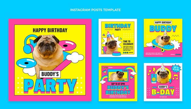 Coleção de postagens do instagram nostálgicas de aniversários dos anos 90