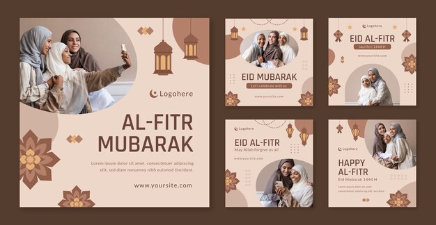 Coleção de postagens do instagram para a celebração islâmica do eid al-fitr