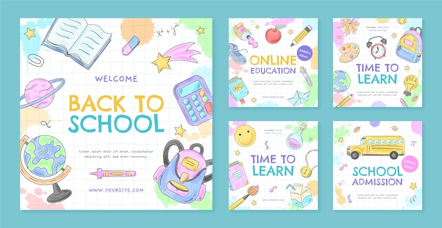 Coleção de postagens do Instagram para a temporada de volta às aulas