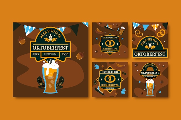 Vetor grátis coleção de postagens do instagram para celebração do festival de cerveja oktoberfest