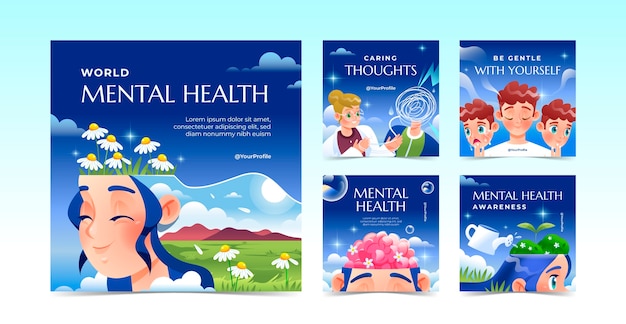 Coleção de postagens do Instagram para conscientização do dia mundial da saúde mental