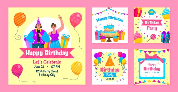 Coleção de postagens do instagram para festa de aniversário