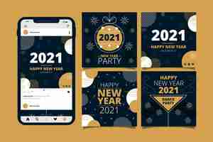 Vetor grátis coleção de postagens do instagram para festa de ano novo de 2021