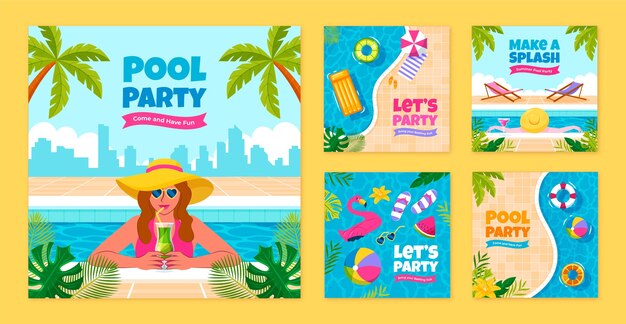 Coleção de postagens do instagram para festa na piscina