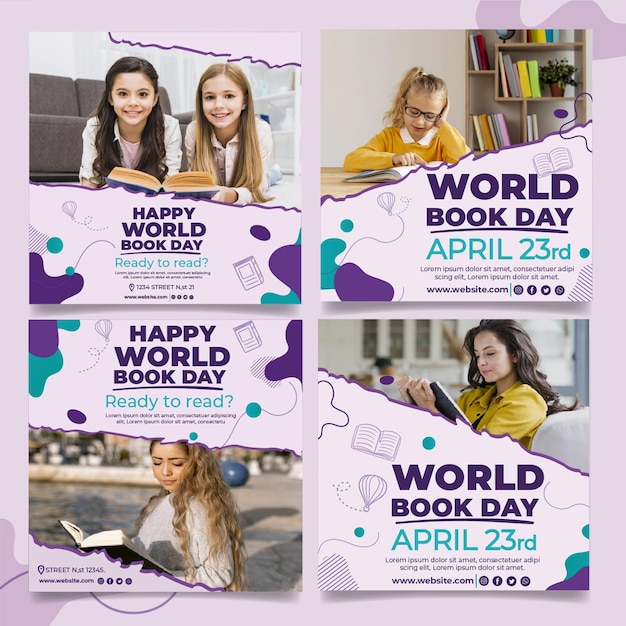 Coleção de postagens do instagram para o dia mundial do livro