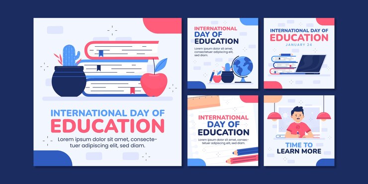 Coleção de postagens do instagram plana para celebração do dia internacional da educação
