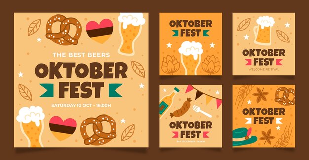 Coleção de postagens do instagram plana para o festival oktoberfest