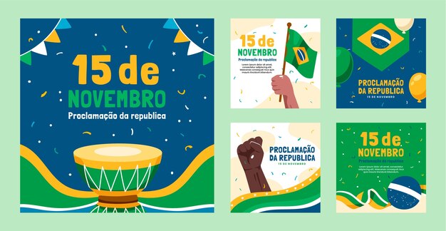 Coleção de postagens do instagram proclamacao da republica plana