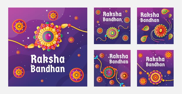 Vetor grátis coleção de postagens do instagram raksha bandhan gradiente