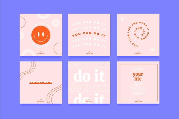 Coleção de postagens instagram de citações inspiradoras planas