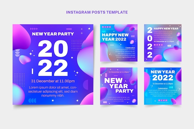 Vetor grátis coleção de postagens instagram de gradiente de ano novo