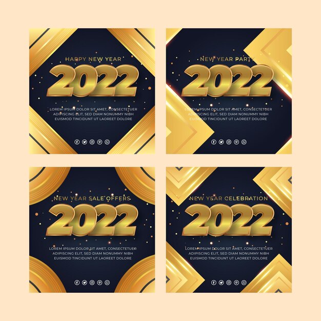 Coleção de postagens instagram de gradiente de ano novo