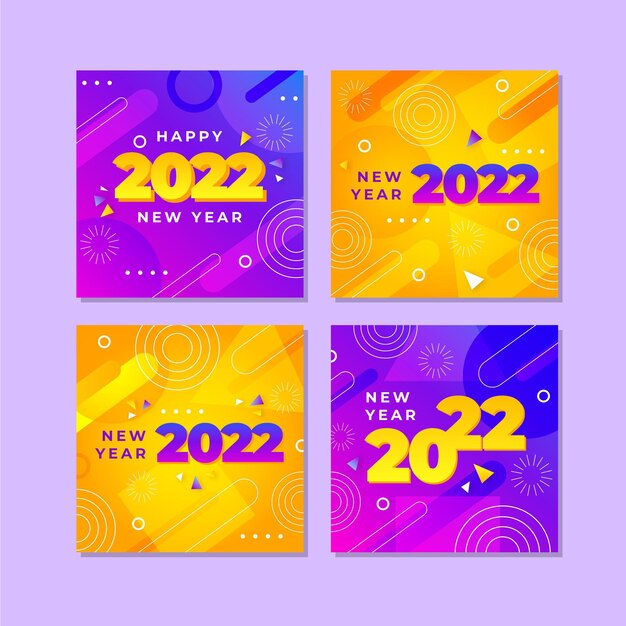 Coleção de postagens instagram de gradiente de ano novo