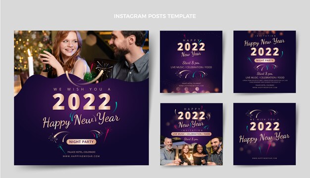 Coleção de postagens instagram de gradiente de ano novo