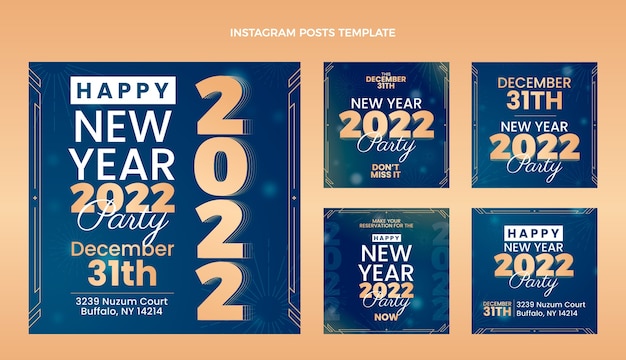 Vetor grátis coleção de postagens instagram de gradiente de ano novo