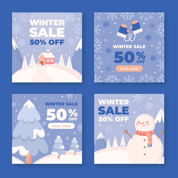 Coleção de postagens instagram de venda plana de inverno