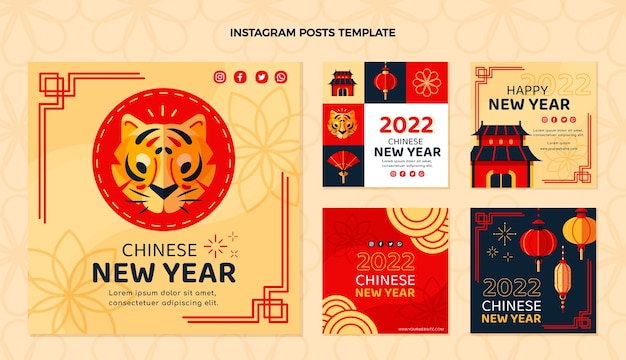 Vetor grátis coleção de postagens instagram planas do ano novo chinês