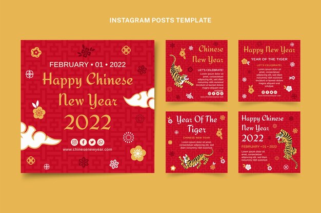 Coleção de postagens instagram planas do ano novo chinês