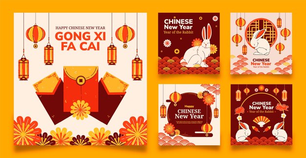 Coleção de postagens instagram planas do ano novo chinês