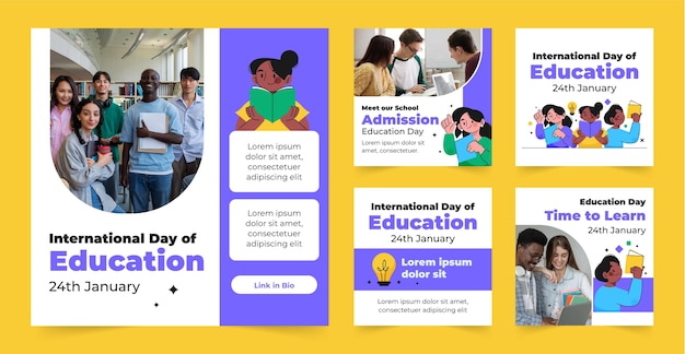 Vetor grátis coleção de postagens no instagram para o dia internacional da educação
