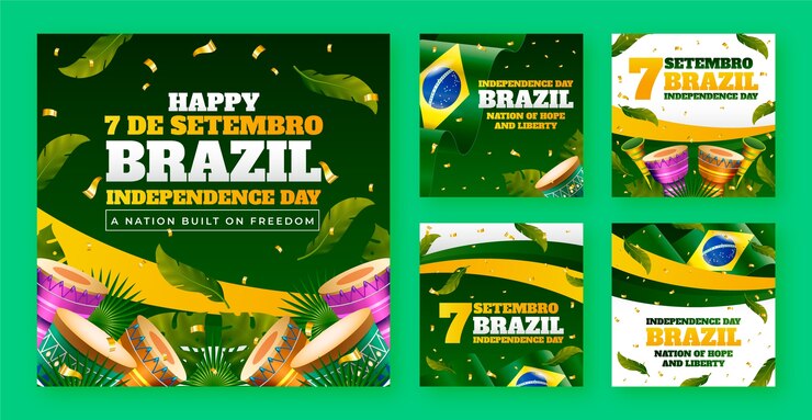 Vetor grátis coleção de postagens realistas no instagram para a celebração do dia da independência do brasil