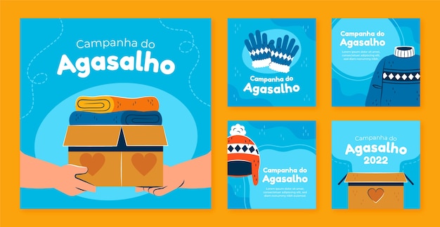 Vetor grátis coleção de posts do instagram campanha do agasalho plano