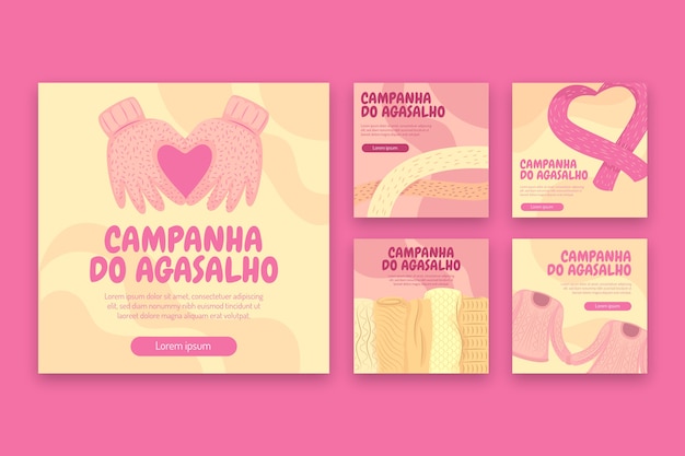 Vetor grátis coleção de posts do instagram campanha do agasalho plano