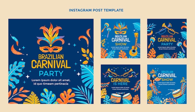 Coleção de posts do Instagram do Flat Brazilian Carnival