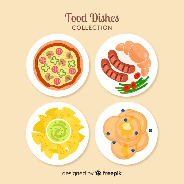Coleção de prato de comida plana