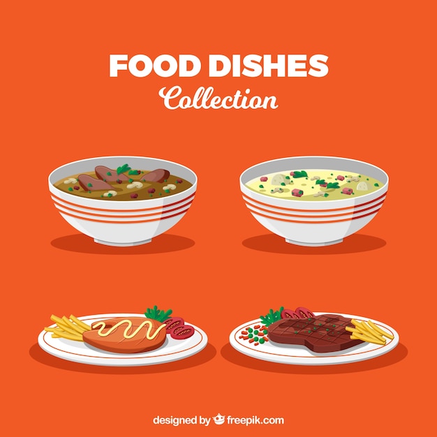Vetor grátis coleção de pratos de comida em estilo 2d