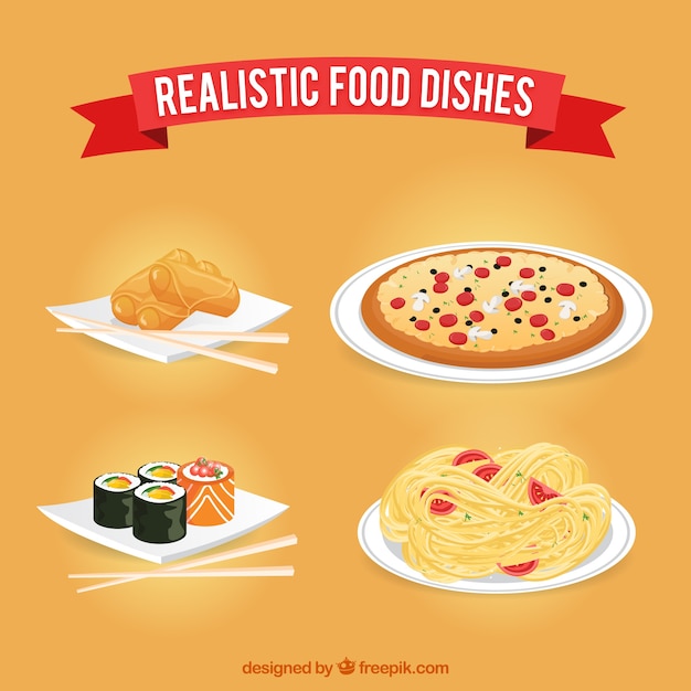 Coleção de pratos de comida em estilo 2d