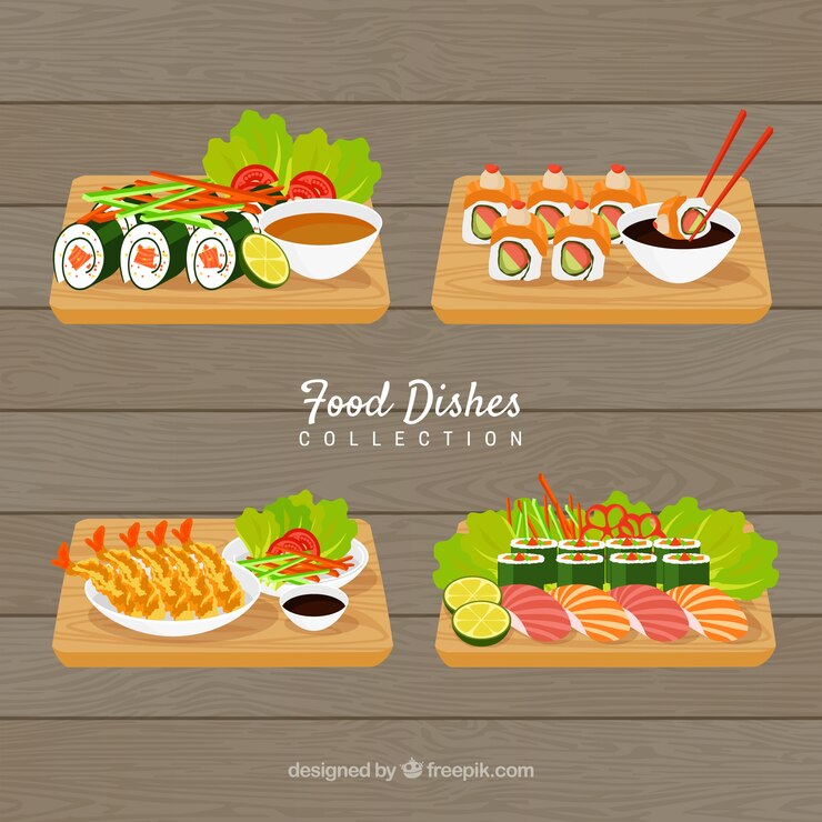 Vetor grátis coleção de pratos de comida em estilo 2d
