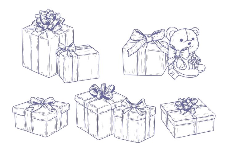 Vetor grátis coleção de presente de natal desenhada à mão