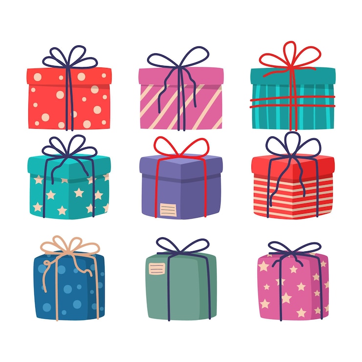 Vetor grátis coleção de presentes de natal de design plano
