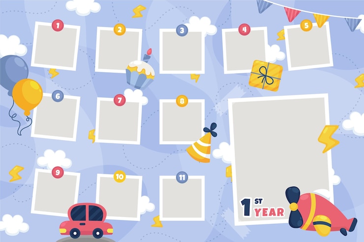 Vetor grátis coleção de quadros de colagem de aniversário em design plano