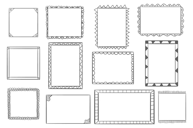 Vetor grátis coleção de quadros de doodle desenhado à mão com gravura