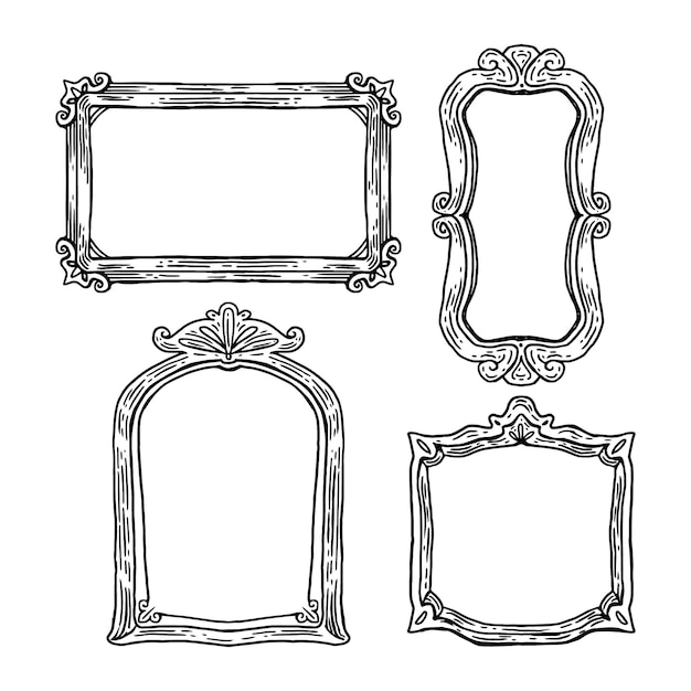 Coleção de quadros de doodle desenhado à mão para gravura